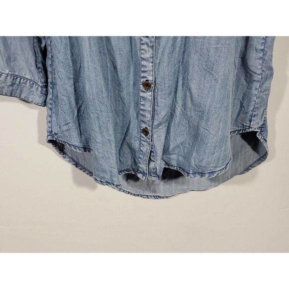 Kayla Seo Button Down Embroidered Chambray Light Wash Blue XS 3/4 Tab Sleeves - Picture 7 of 15